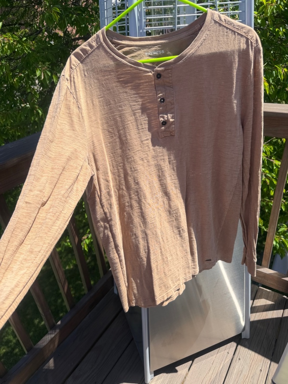 Express Henley Long Sleeve Top in Dusty Tan